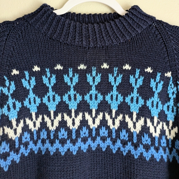 Vintage Handmade Sweater Dark Blue Pattern High Neck Men's Women's Size XL - Picture 2 of 9